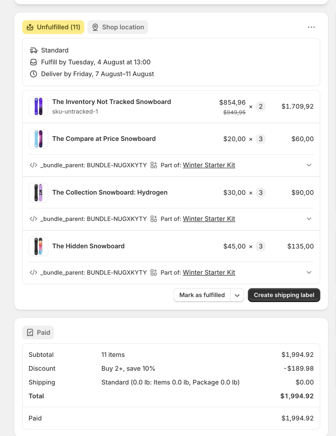 Order with real component SKUs